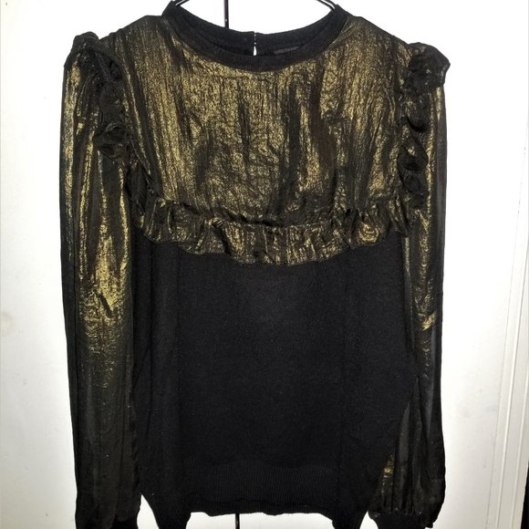 NWOT Gold Metallic/Black Ruffle Sweater - XL - Picture 2 of 4